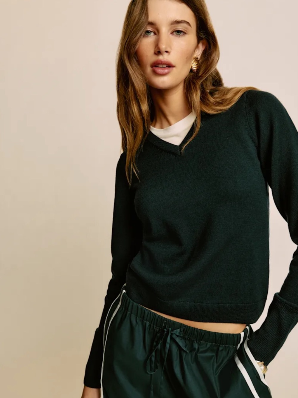 Reformation Tawny Regenerative Merino V-neck Green - Size S